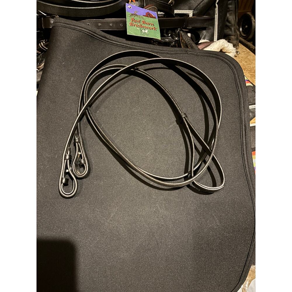 Black Smooth Leather Reins with Leather Hand Grips